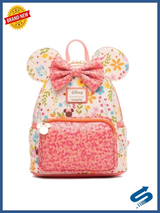 Faux Leather Sequined Floral Mini Backpack with Minnie Mouse Charm main image 5